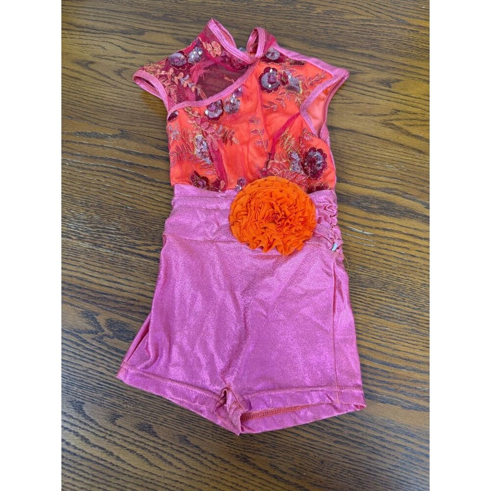 Girls Pink and Orange‎ Dance Cosutme with removable skirt, SZ XS